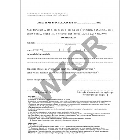 Orzeczenie psychologiczne - ochrona osób i mienia