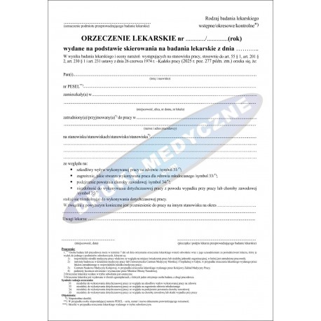 ORZECZENIE LEKARSKIE SZKODLIWY WPŁYW PRACY - AKTUALNE - Dz. U. z 2023 r. poz. 1465