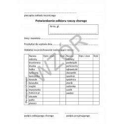 Potwierdzenie odbioru rzeczy chorego